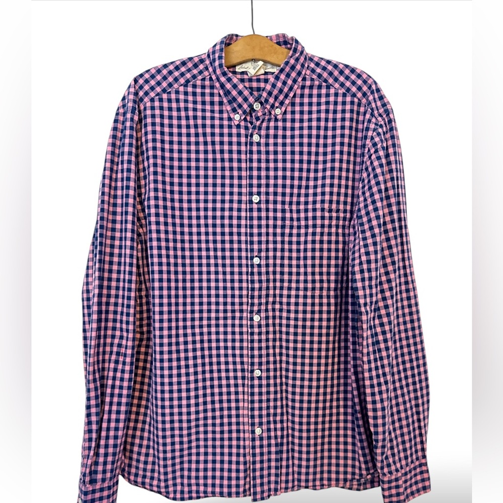 H&M Casual Pink and Blue Plaid Men's Long Sleeve Shirt Regular Fit Size L